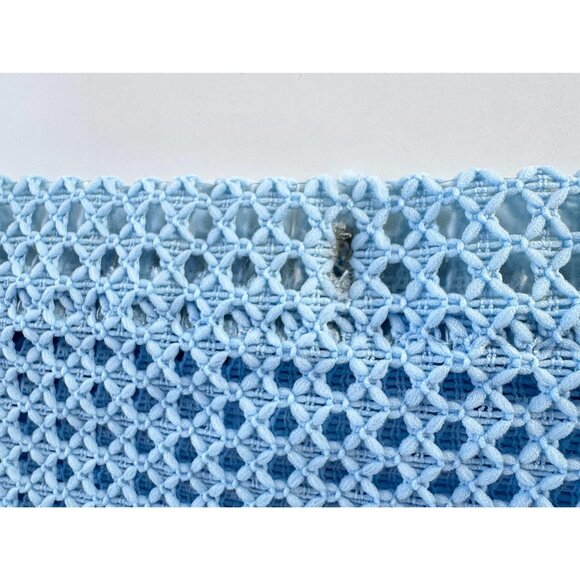 Vintage 80s shower curtain, powder blue wide mesh open weave pattern, decorative - Picture 6 of 7